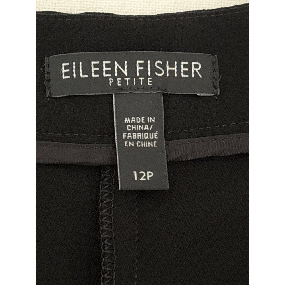 Eileen Fisher Pants 12P Silk Relaxed Straight-Leg Black Tan Stripe Quiet Luxury - Picture 4 of 12